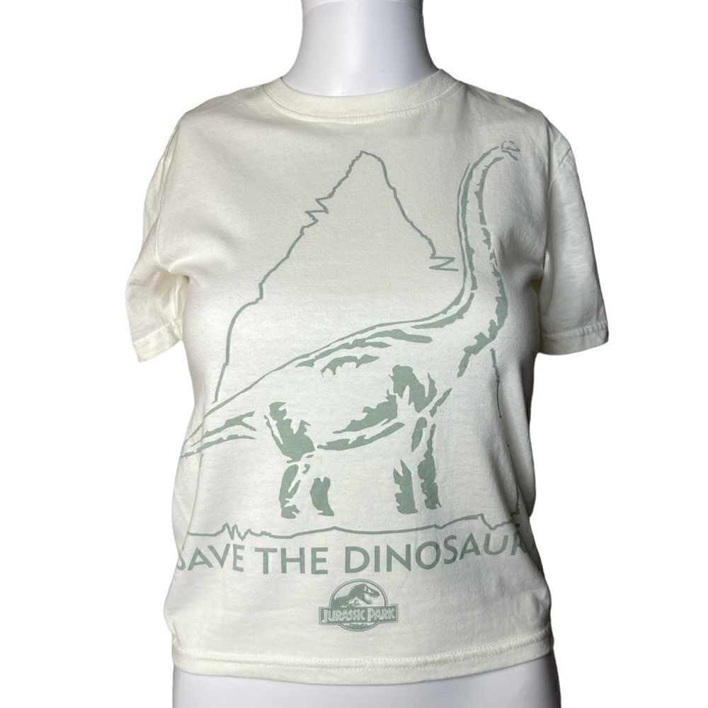 Jurassic Park Save The Dinosaurs Short Sleeve Shirt White & Green Size 8